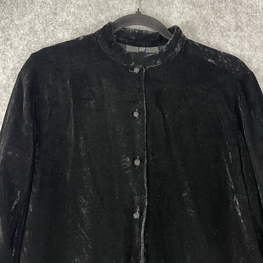 Vintage Gap Silk Blend Top Womens M Black Crushed Velvet Knot Button Hong Kong - Picture 2 of 16